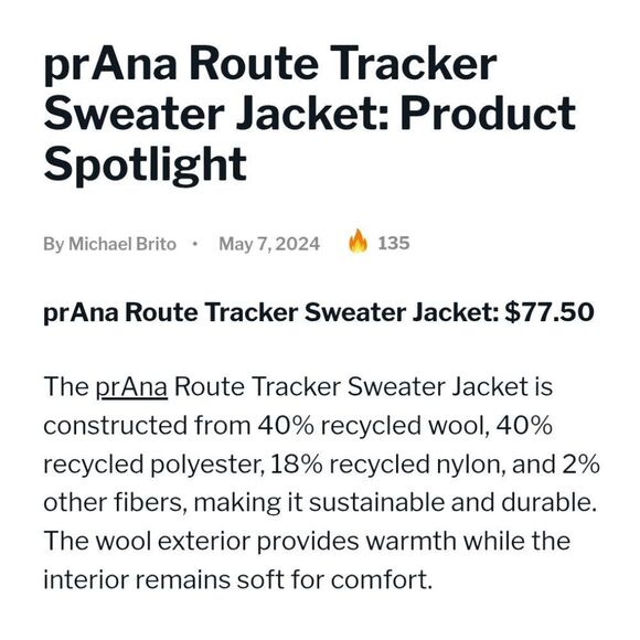 NWT Prana Route Tracker Sweater Jacket Dark Iron Grey Full Zip Size L - Picture 11 of 12